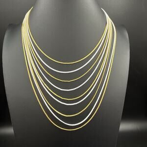 Vintage Multistrand Necklace 16"‎ Graduated White and Gold Tone Layered Chains